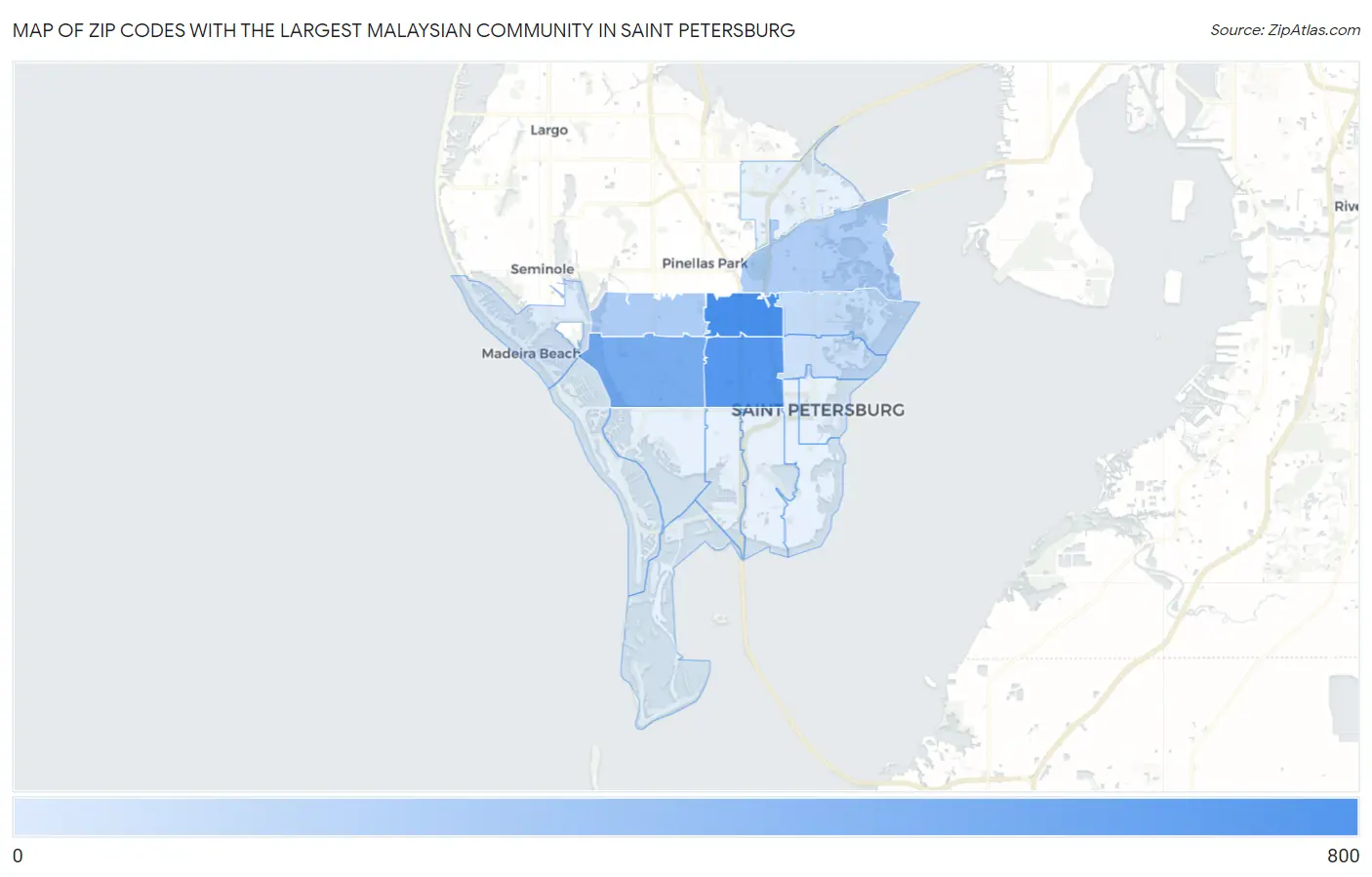 Zip Codes with the Largest Malaysian Community in Saint Petersburg Map