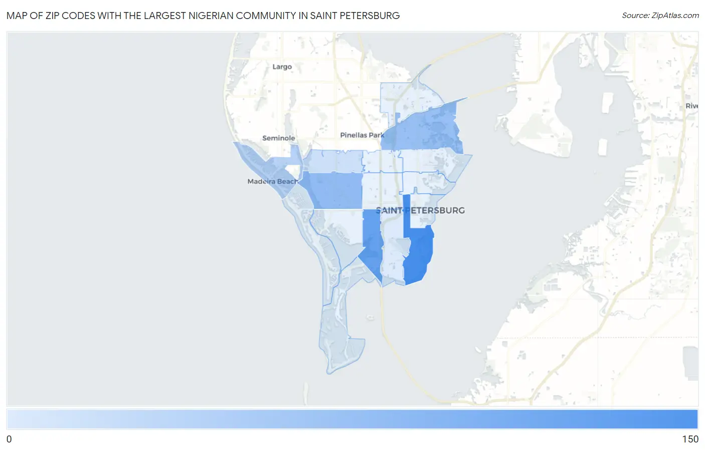 Zip Codes with the Largest Nigerian Community in Saint Petersburg Map