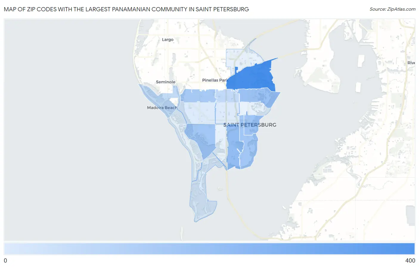 Zip Codes with the Largest Panamanian Community in Saint Petersburg Map