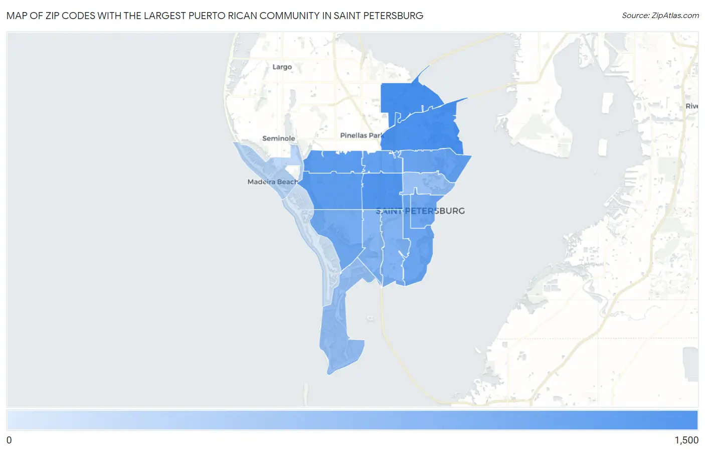 Zip Codes with the Largest Puerto Rican Community in Saint Petersburg Map