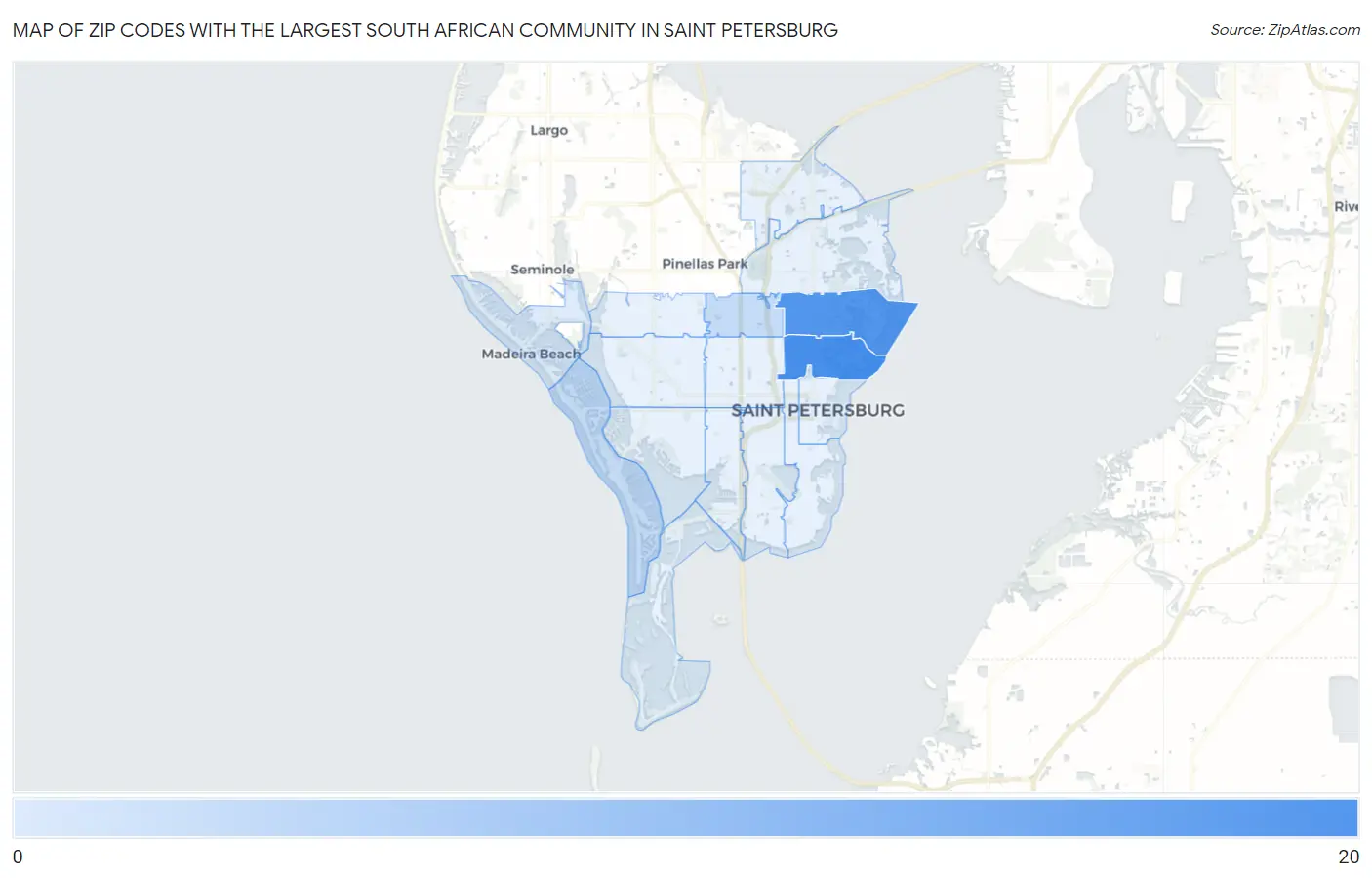 Zip Codes with the Largest South African Community in Saint Petersburg Map