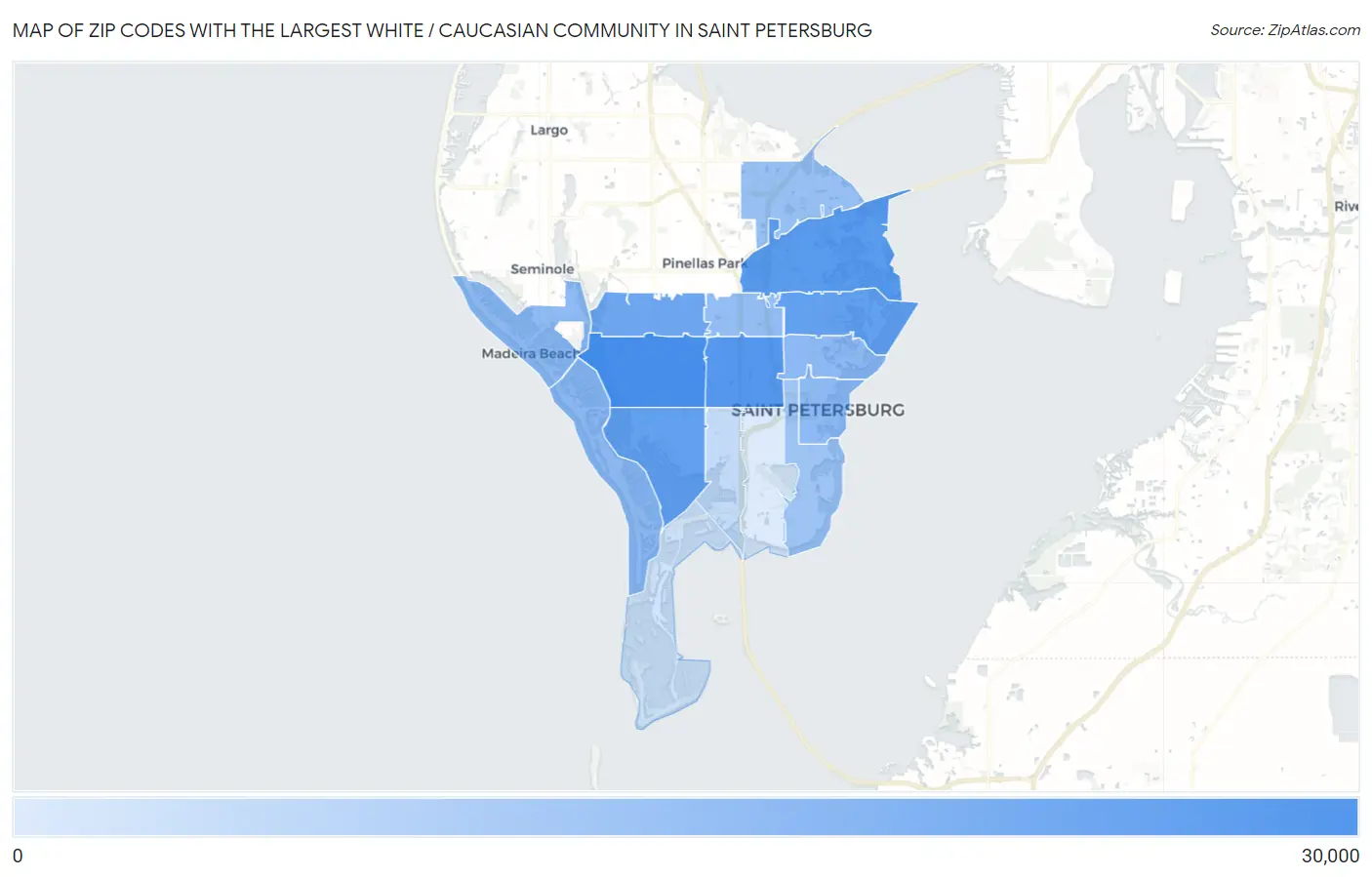 Zip Codes with the Largest White / Caucasian Community in Saint Petersburg Map