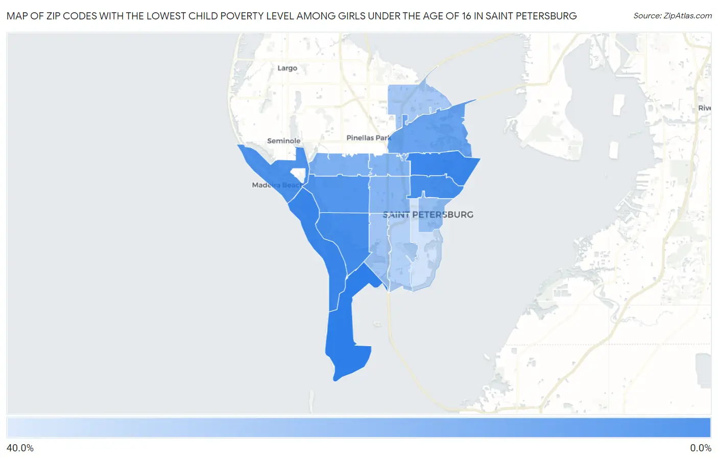 Zip Codes with the Lowest Child Poverty Level Among Girls Under the Age of 16 in Saint Petersburg Map