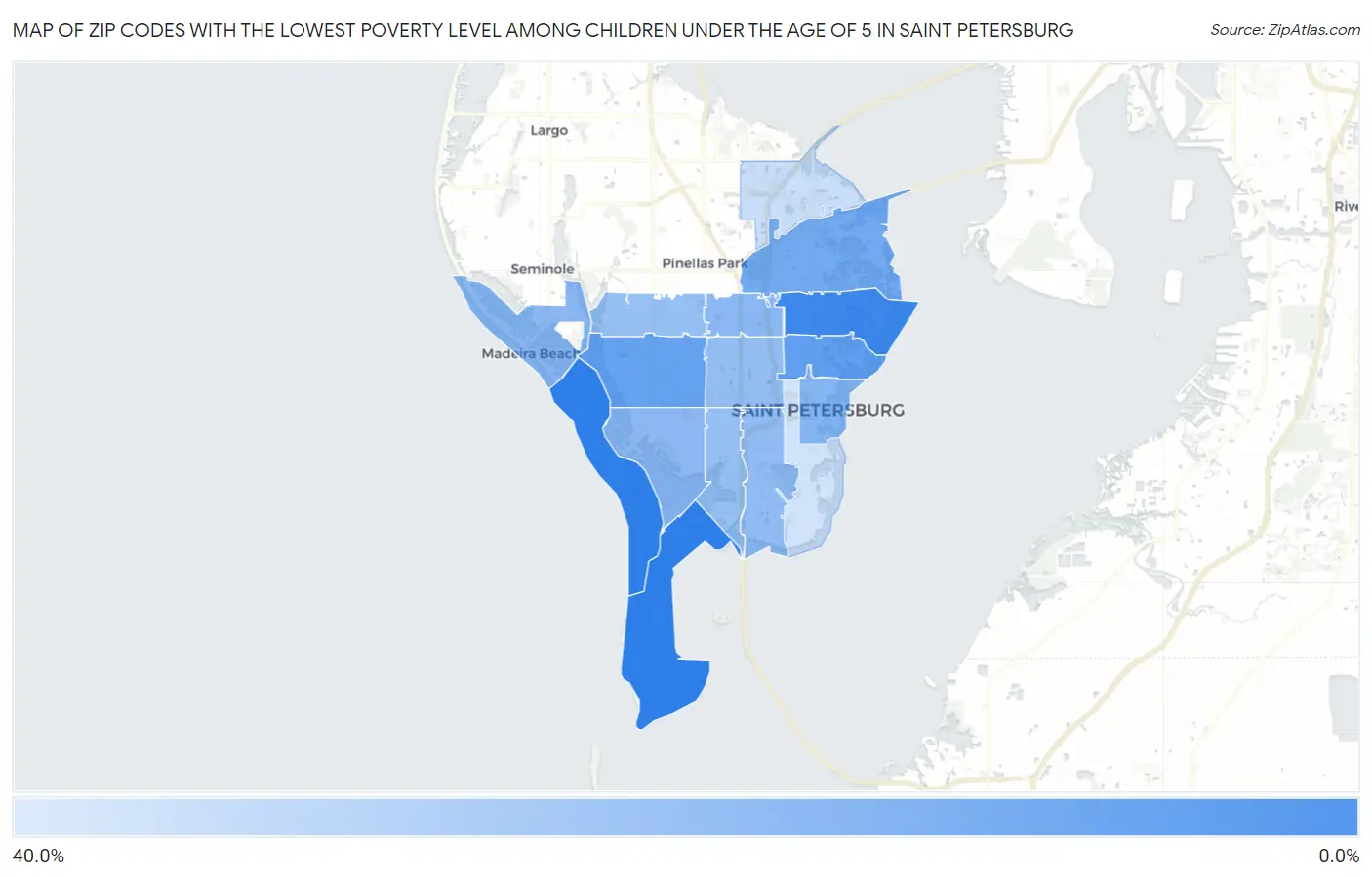 Zip Codes with the Lowest Poverty Level Among Children Under the Age of 5 in Saint Petersburg Map