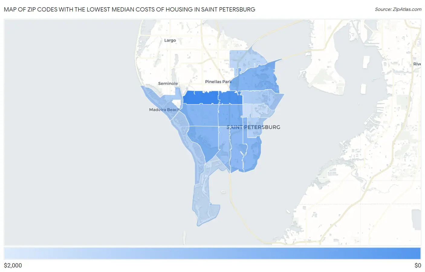 Zip Codes with the Lowest Median Costs of Housing in Saint Petersburg Map