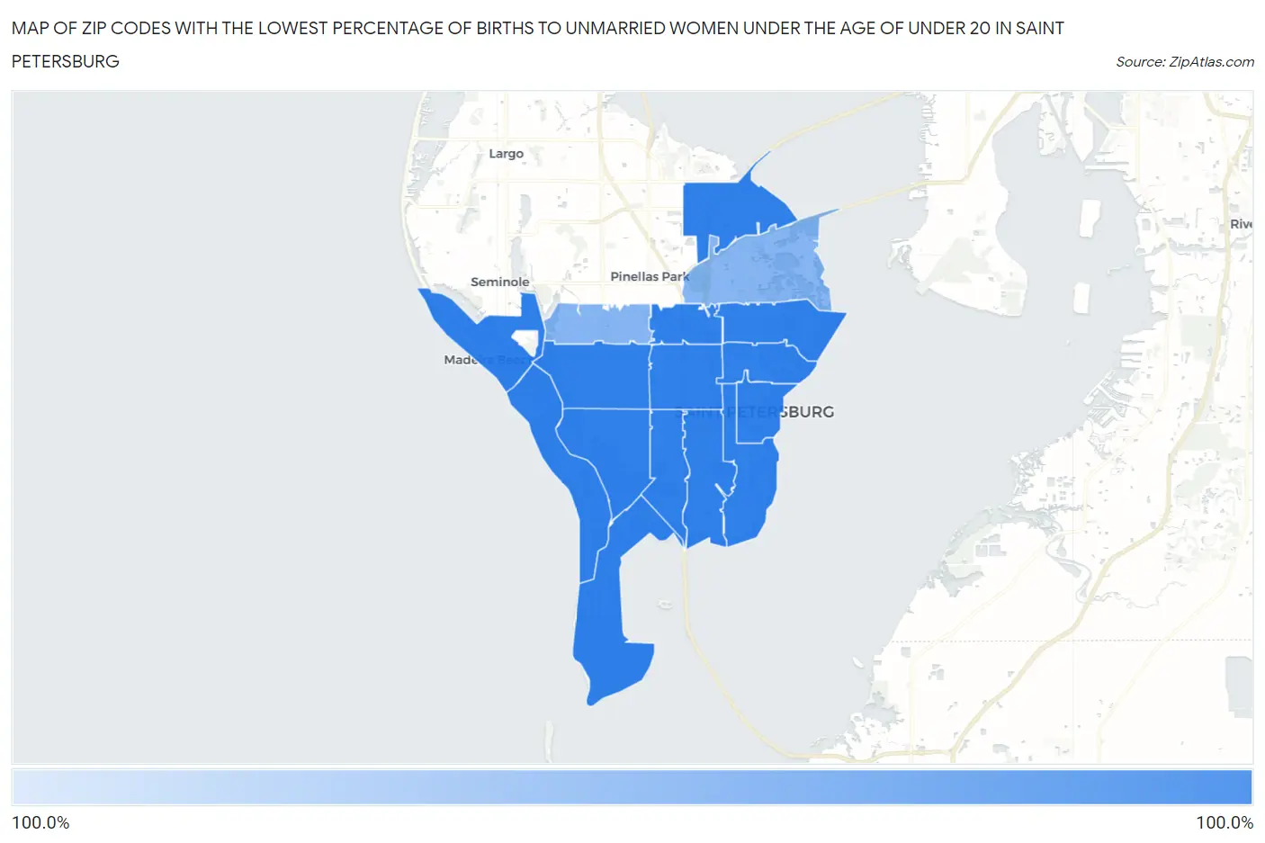 Zip Codes with the Lowest Percentage of Births to Unmarried Women under the Age of under 20 in Saint Petersburg Map