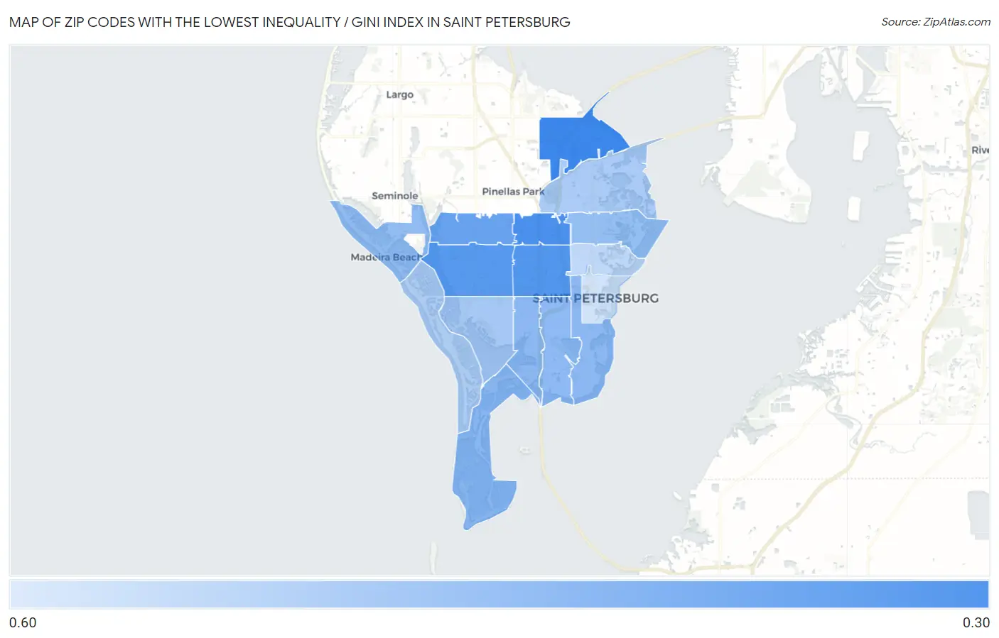 Zip Codes with the Lowest Inequality / Gini Index in Saint Petersburg Map