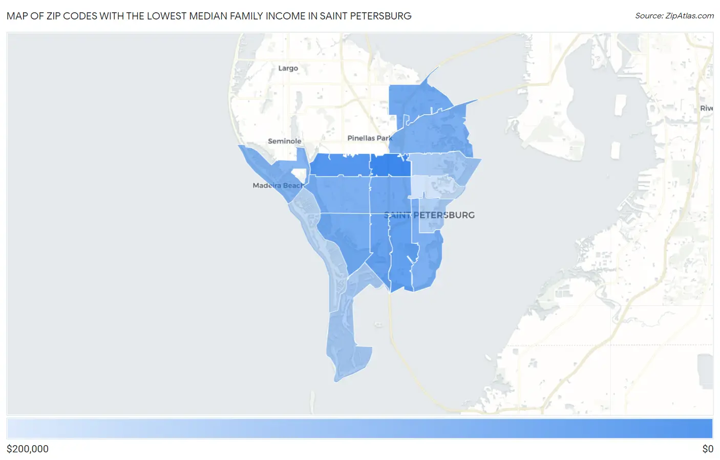 Zip Codes with the Lowest Median Family Income in Saint Petersburg Map