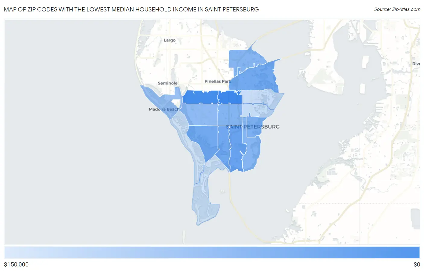Zip Codes with the Lowest Median Household Income in Saint Petersburg Map