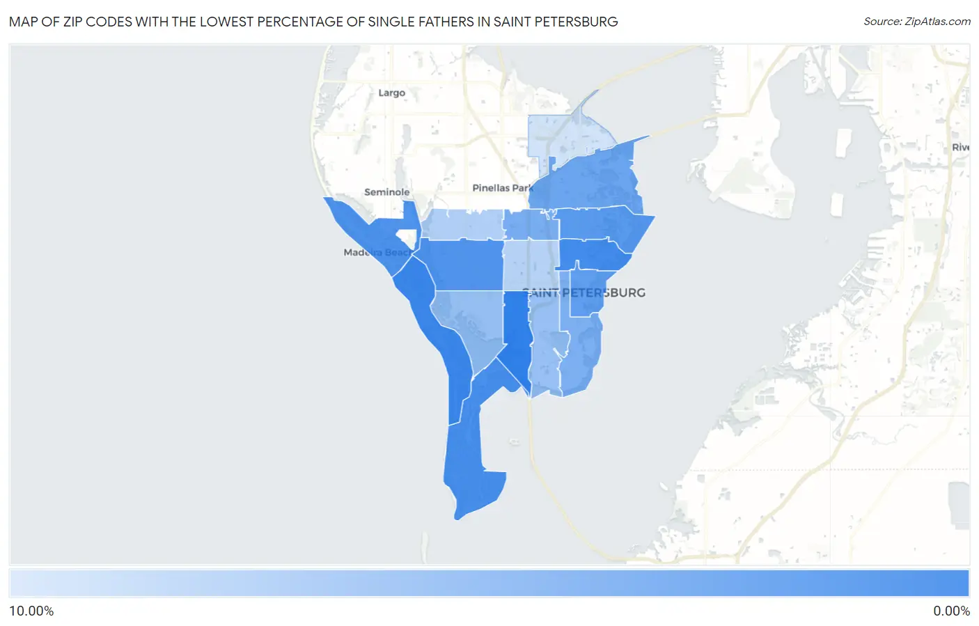Zip Codes with the Lowest Percentage of Single Fathers in Saint Petersburg Map