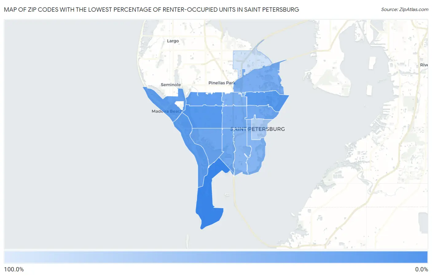 Zip Codes with the Lowest Percentage of Renter-Occupied Units in Saint Petersburg Map
