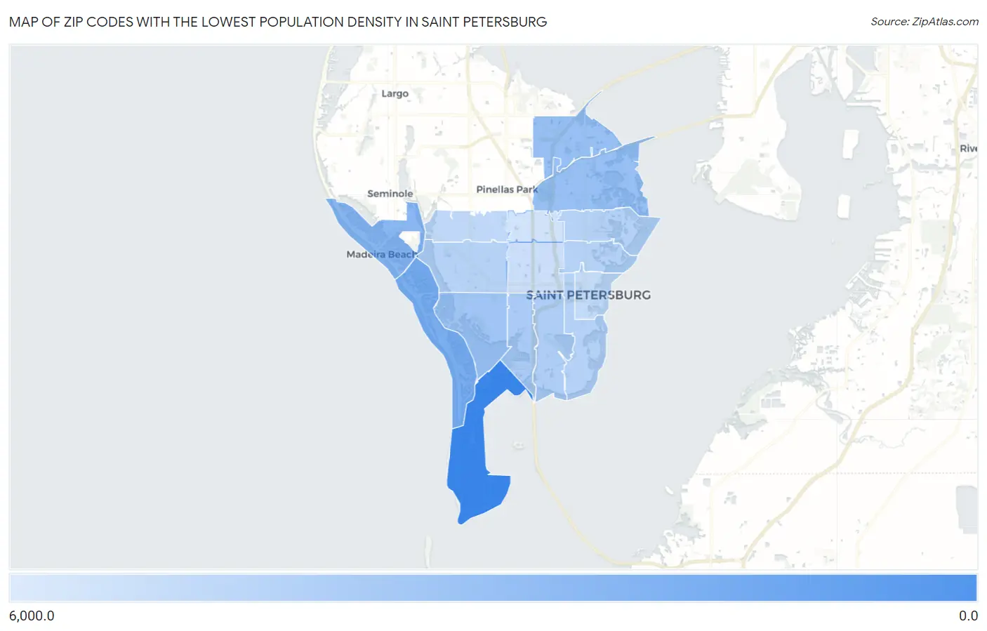Zip Codes with the Lowest Population Density in Saint Petersburg Map