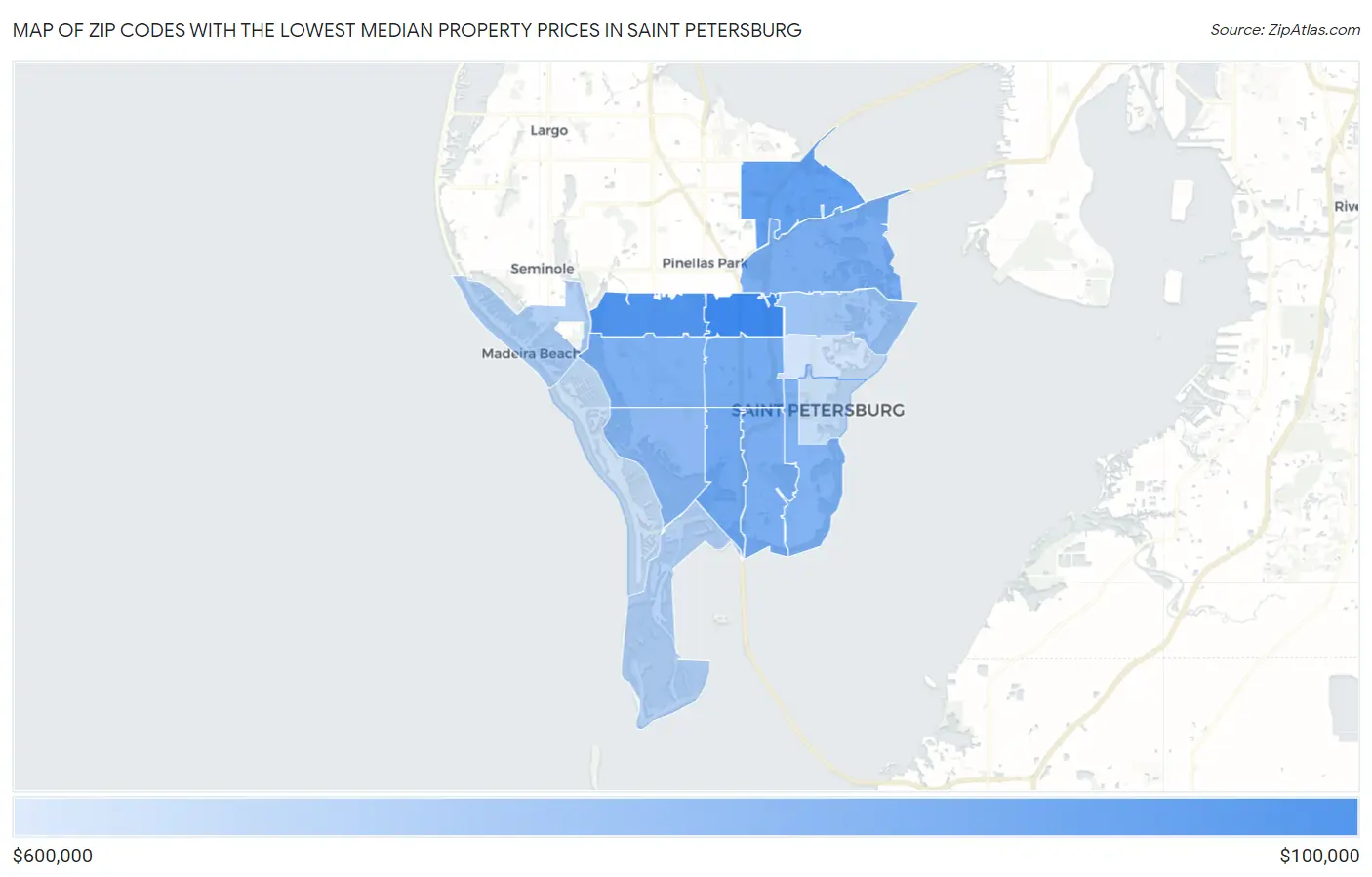 Zip Codes with the Lowest Median Property Prices in Saint Petersburg Map