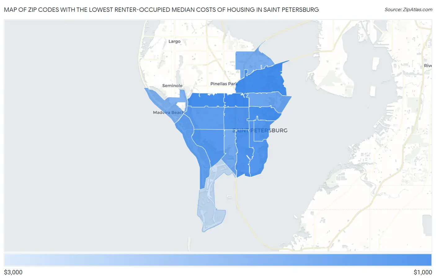 Zip Codes with the Lowest Renter-Occupied Median Costs of Housing in Saint Petersburg Map