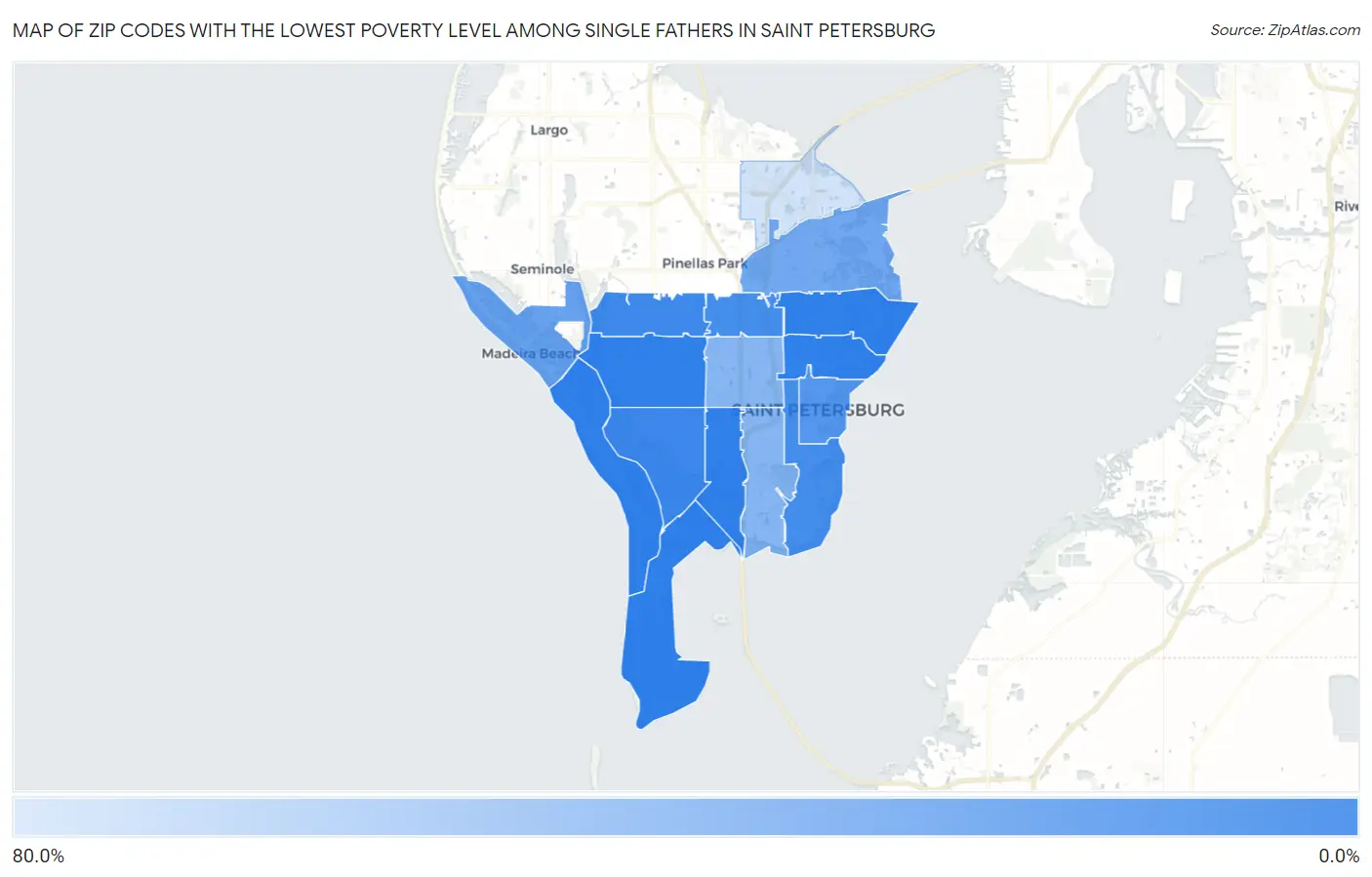 Zip Codes with the Lowest Poverty Level Among Single Fathers in Saint Petersburg Map