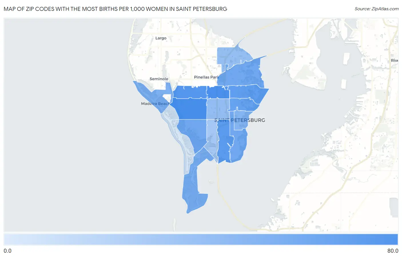 Zip Codes with the Most Births per 1,000 Women in Saint Petersburg Map