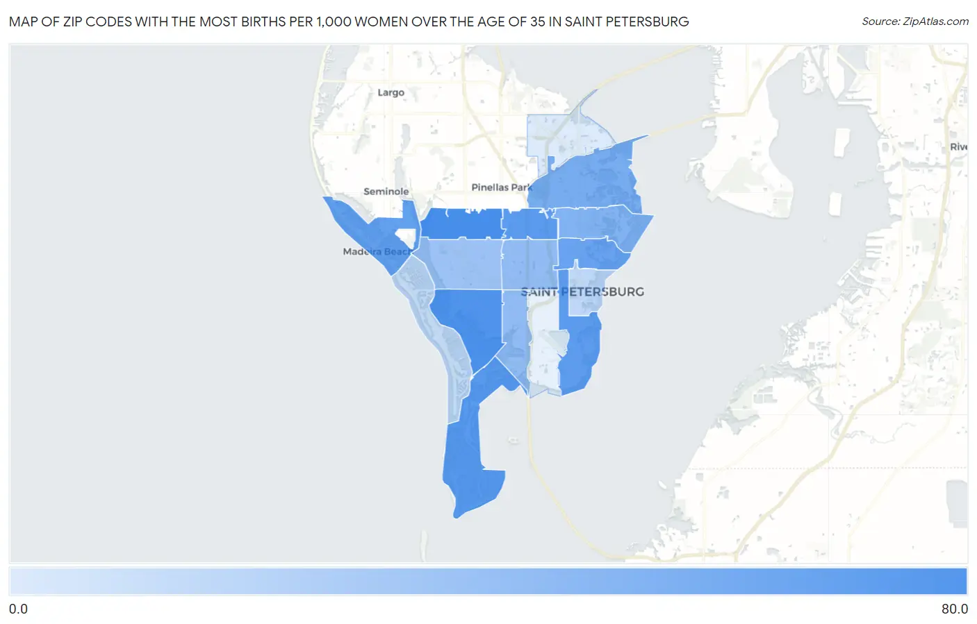Zip Codes with the Most Births per 1,000 Women Over the Age of 35 in Saint Petersburg Map