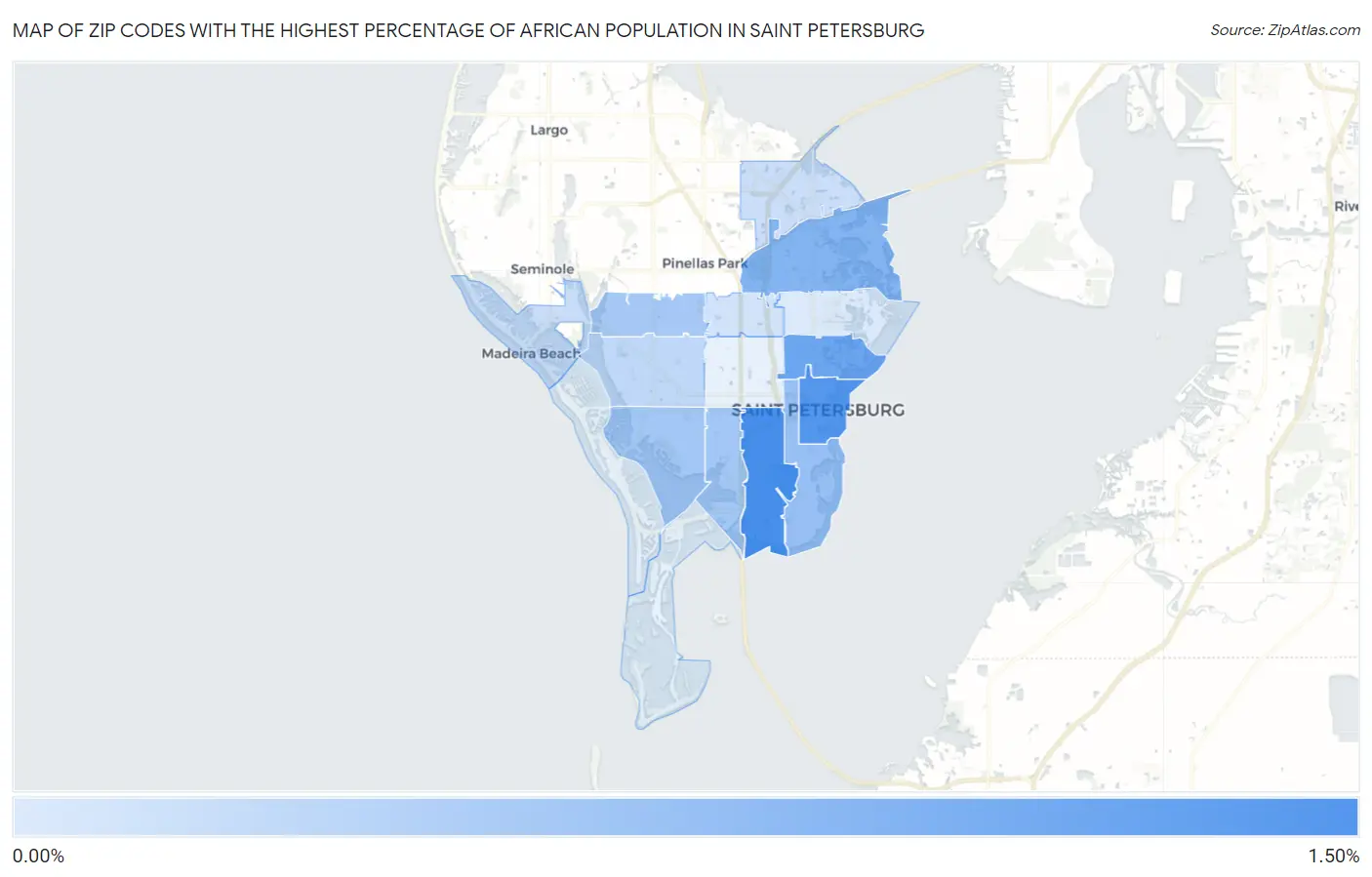 Zip Codes with the Highest Percentage of African Population in Saint Petersburg Map