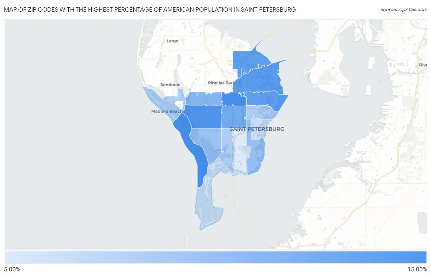 Zip Codes with the Highest Percentage of American Population in Saint Petersburg Map