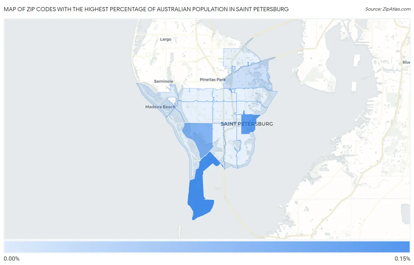 Zip Codes with the Highest Percentage of Australian Population in Saint Petersburg Map