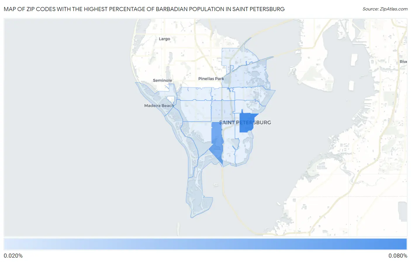 Zip Codes with the Highest Percentage of Barbadian Population in Saint Petersburg Map