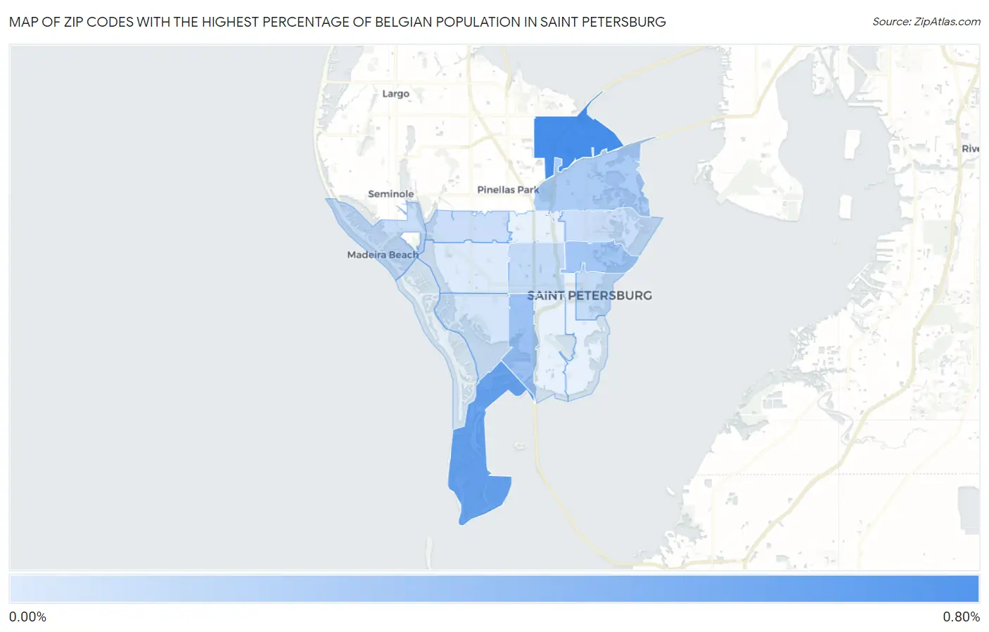 Zip Codes with the Highest Percentage of Belgian Population in Saint Petersburg Map
