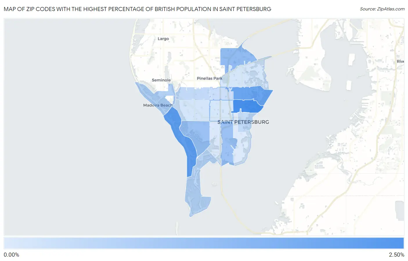 Zip Codes with the Highest Percentage of British Population in Saint Petersburg Map