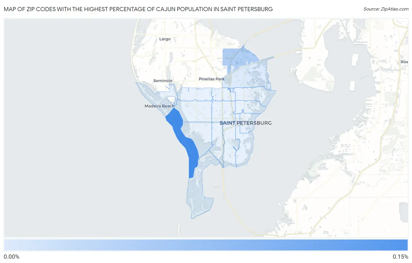 Zip Codes with the Highest Percentage of Cajun Population in Saint Petersburg Map