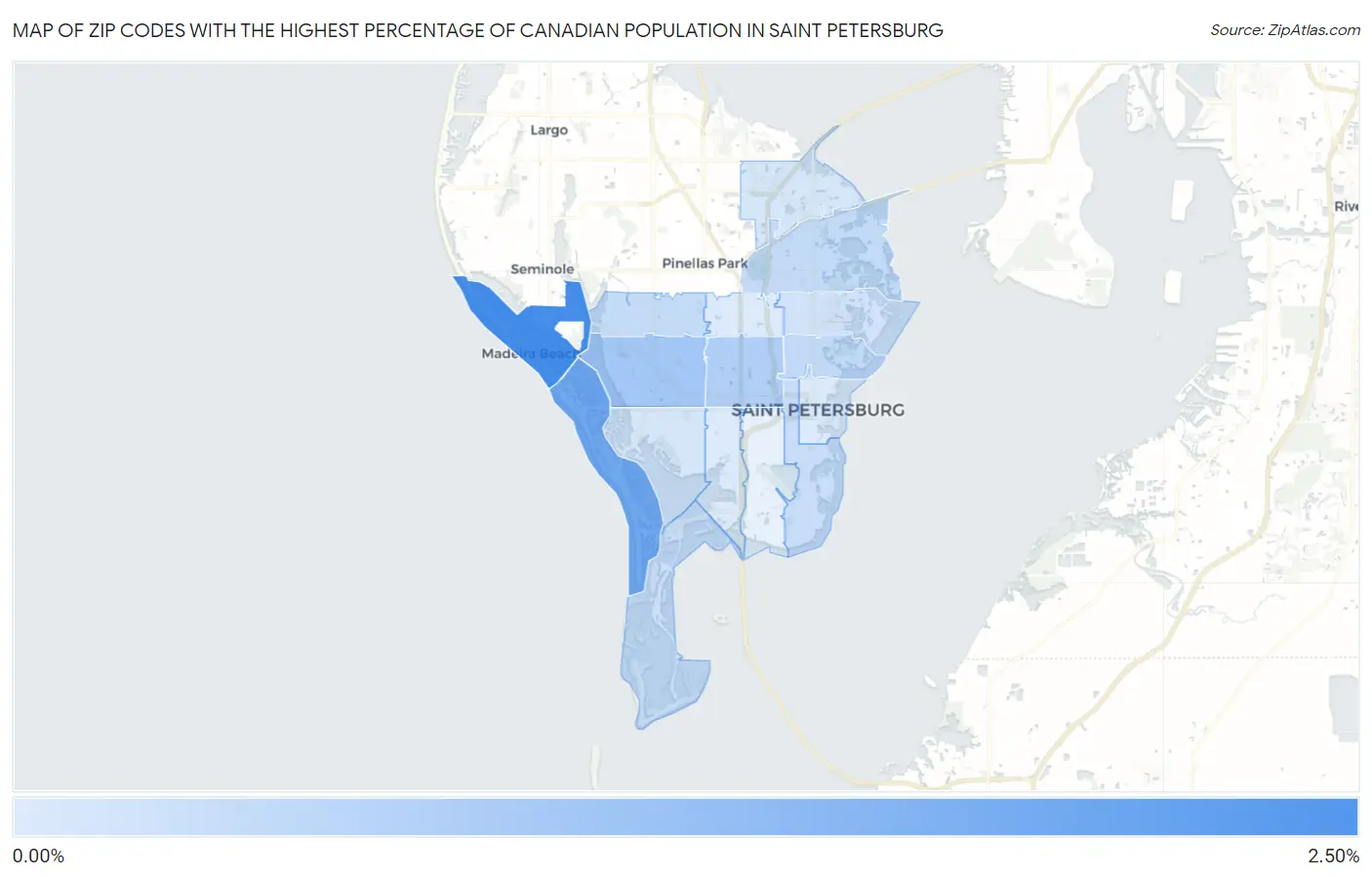 Zip Codes with the Highest Percentage of Canadian Population in Saint Petersburg Map