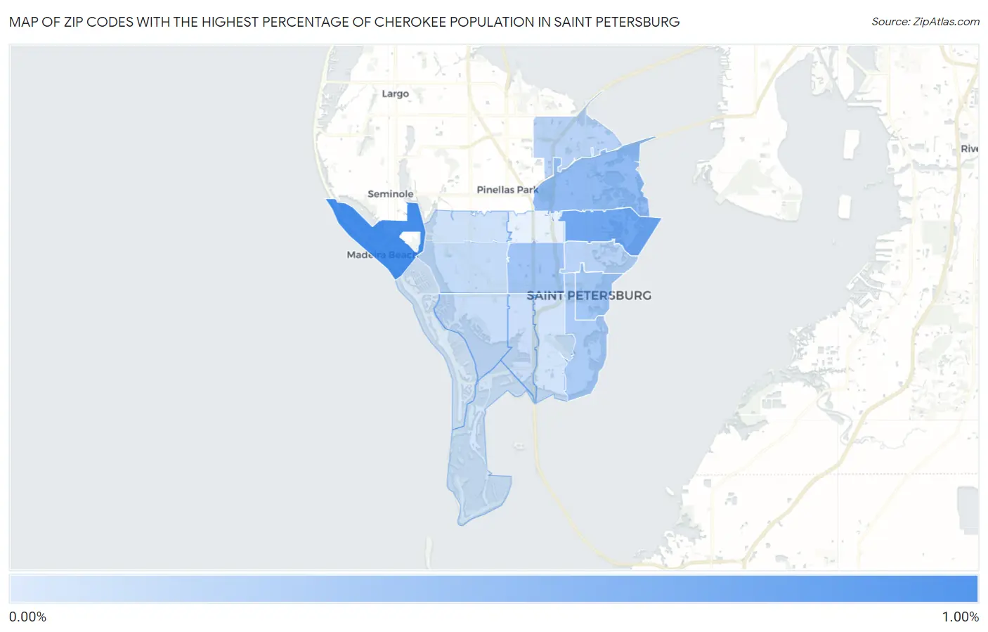 Zip Codes with the Highest Percentage of Cherokee Population in Saint Petersburg Map