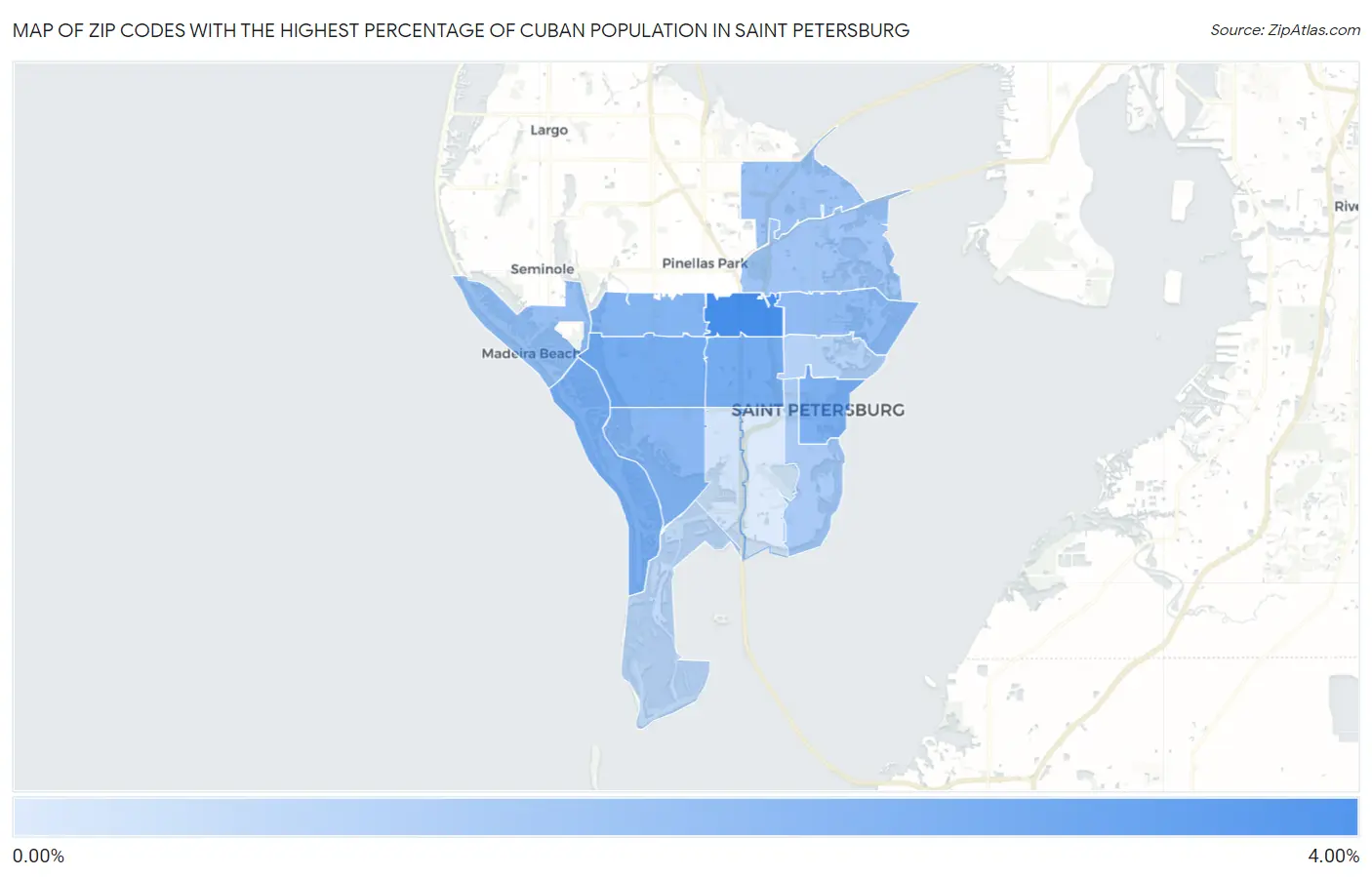 Zip Codes with the Highest Percentage of Cuban Population in Saint Petersburg Map