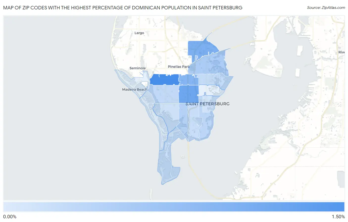 Zip Codes with the Highest Percentage of Dominican Population in Saint Petersburg Map
