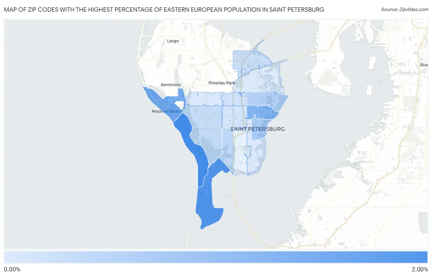 Zip Codes with the Highest Percentage of Eastern European Population in Saint Petersburg Map