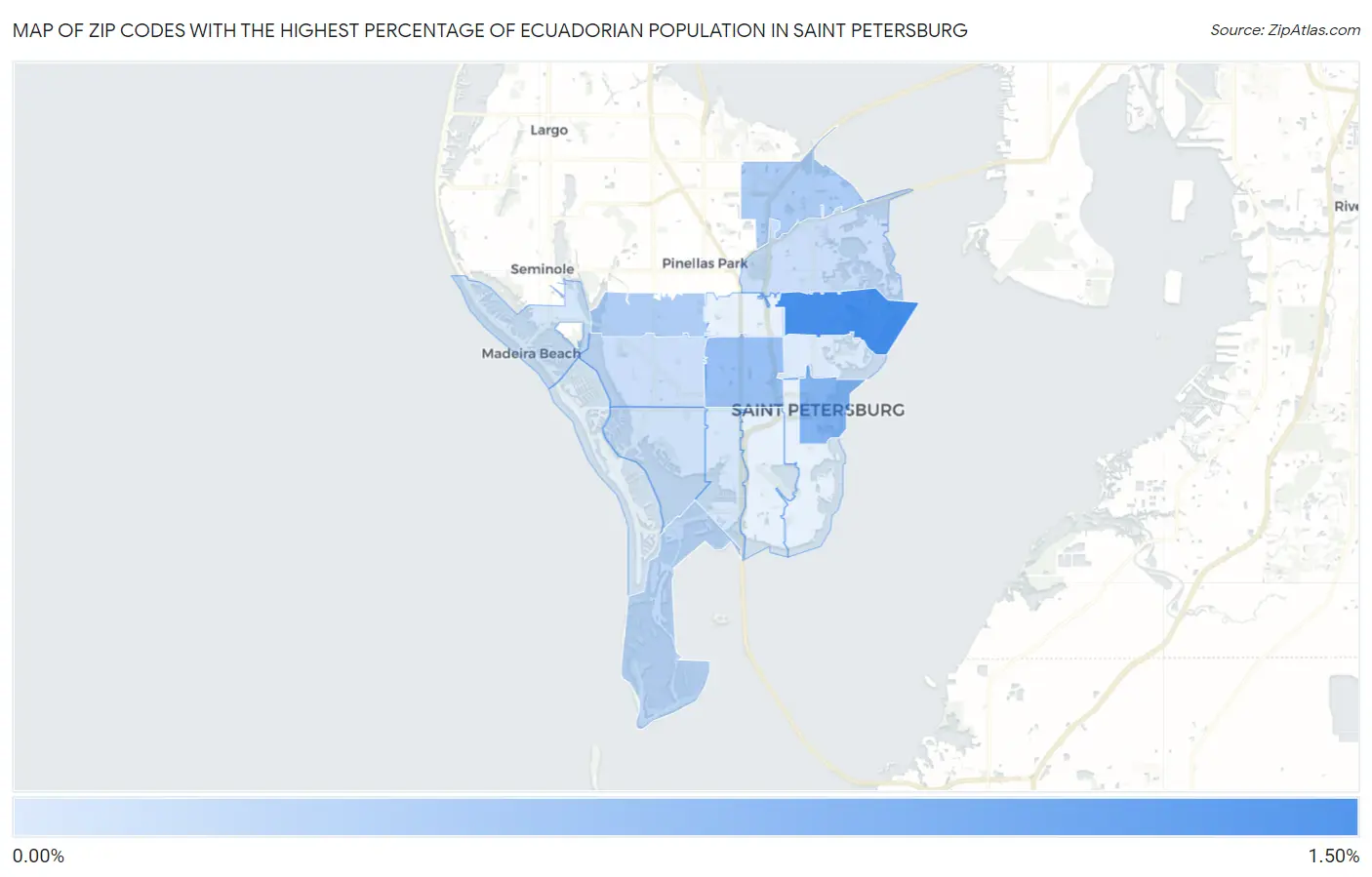 Zip Codes with the Highest Percentage of Ecuadorian Population in Saint Petersburg Map