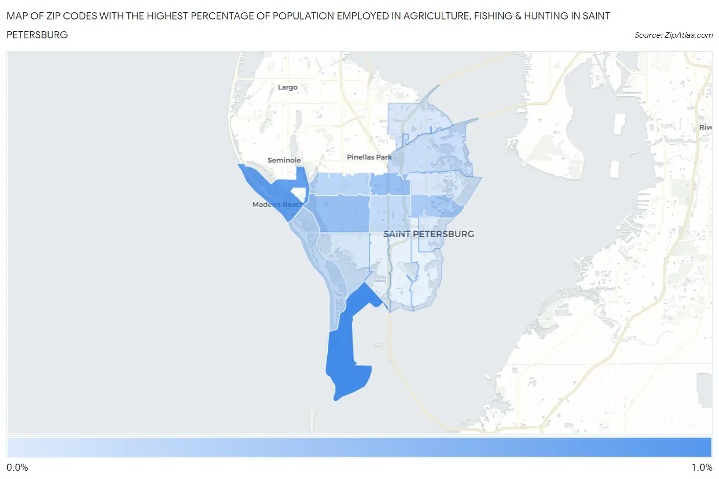 Zip Codes with the Highest Percentage of Population Employed in Agriculture, Fishing & Hunting in Saint Petersburg Map