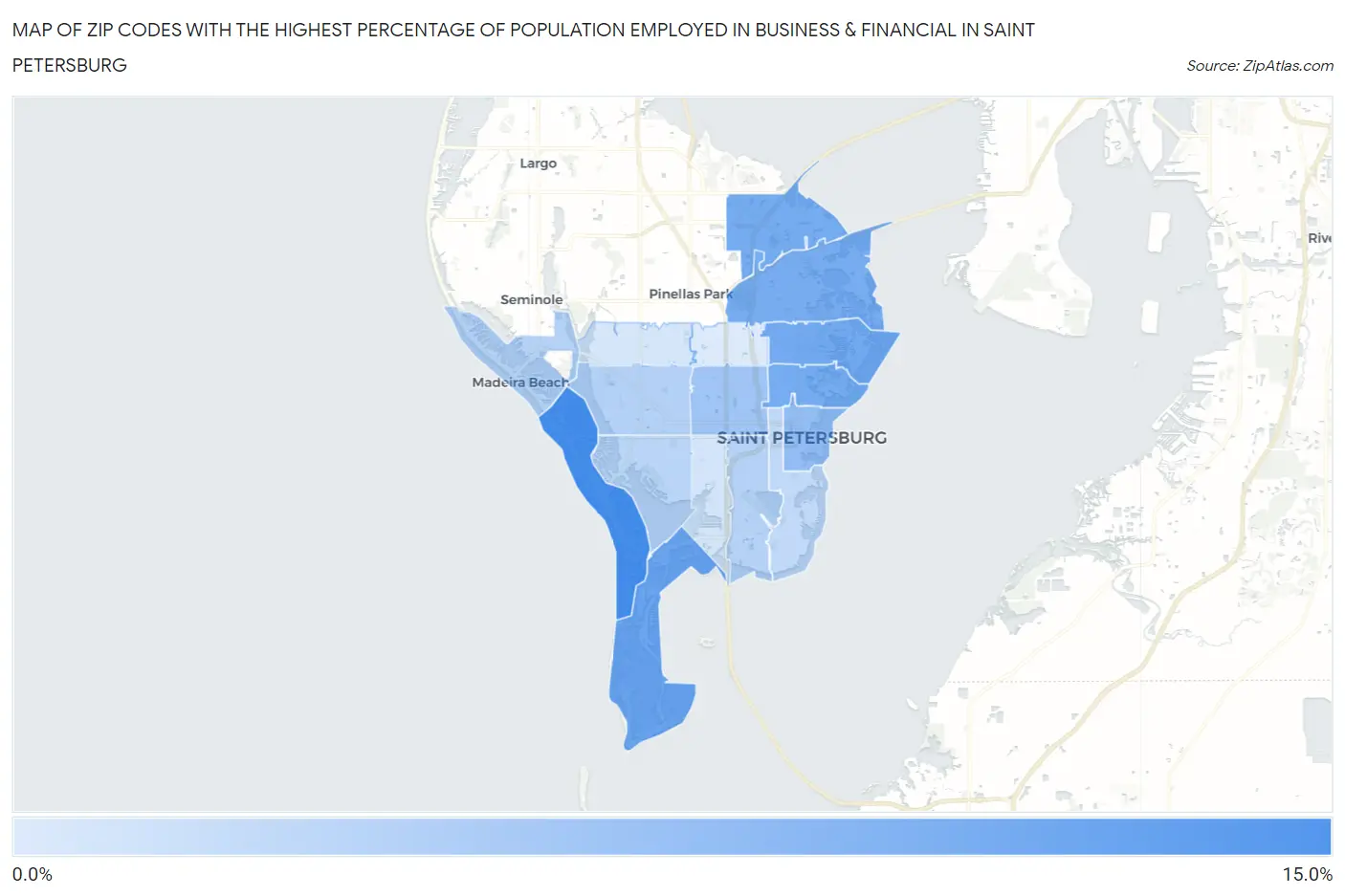 Zip Codes with the Highest Percentage of Population Employed in Business & Financial in Saint Petersburg Map