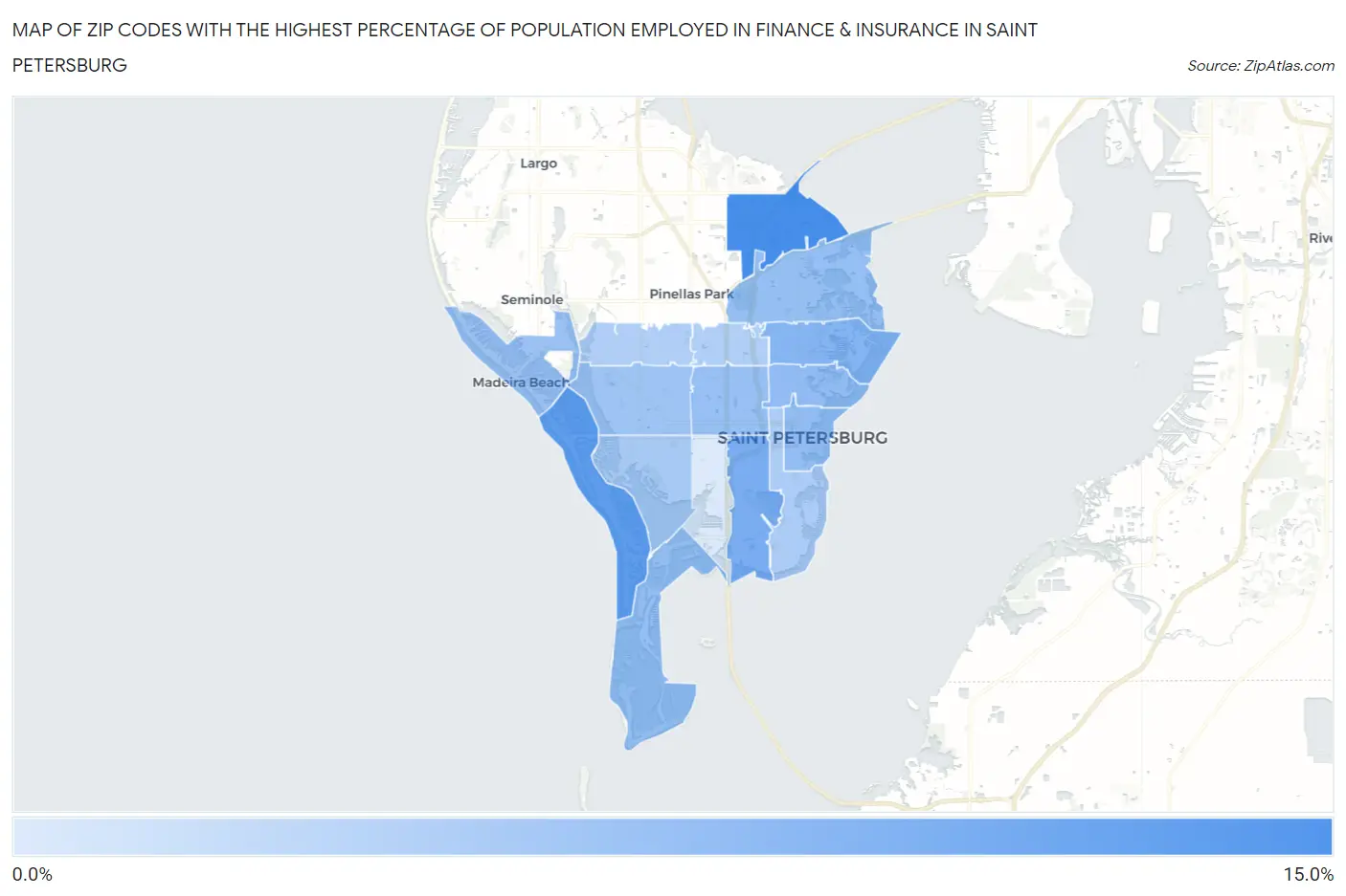 Zip Codes with the Highest Percentage of Population Employed in Finance & Insurance in Saint Petersburg Map