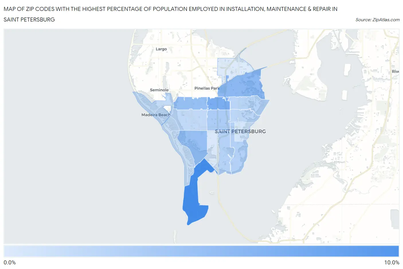 Zip Codes with the Highest Percentage of Population Employed in Installation, Maintenance & Repair in Saint Petersburg Map