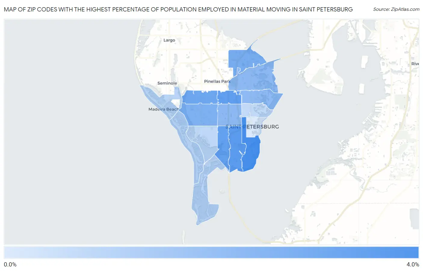 Zip Codes with the Highest Percentage of Population Employed in Material Moving in Saint Petersburg Map