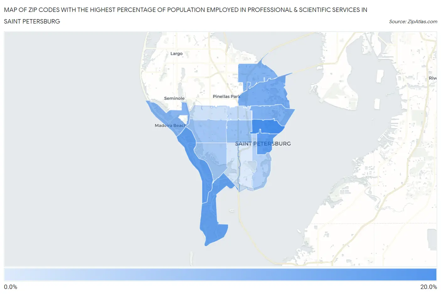Zip Codes with the Highest Percentage of Population Employed in Professional & Scientific Services in Saint Petersburg Map