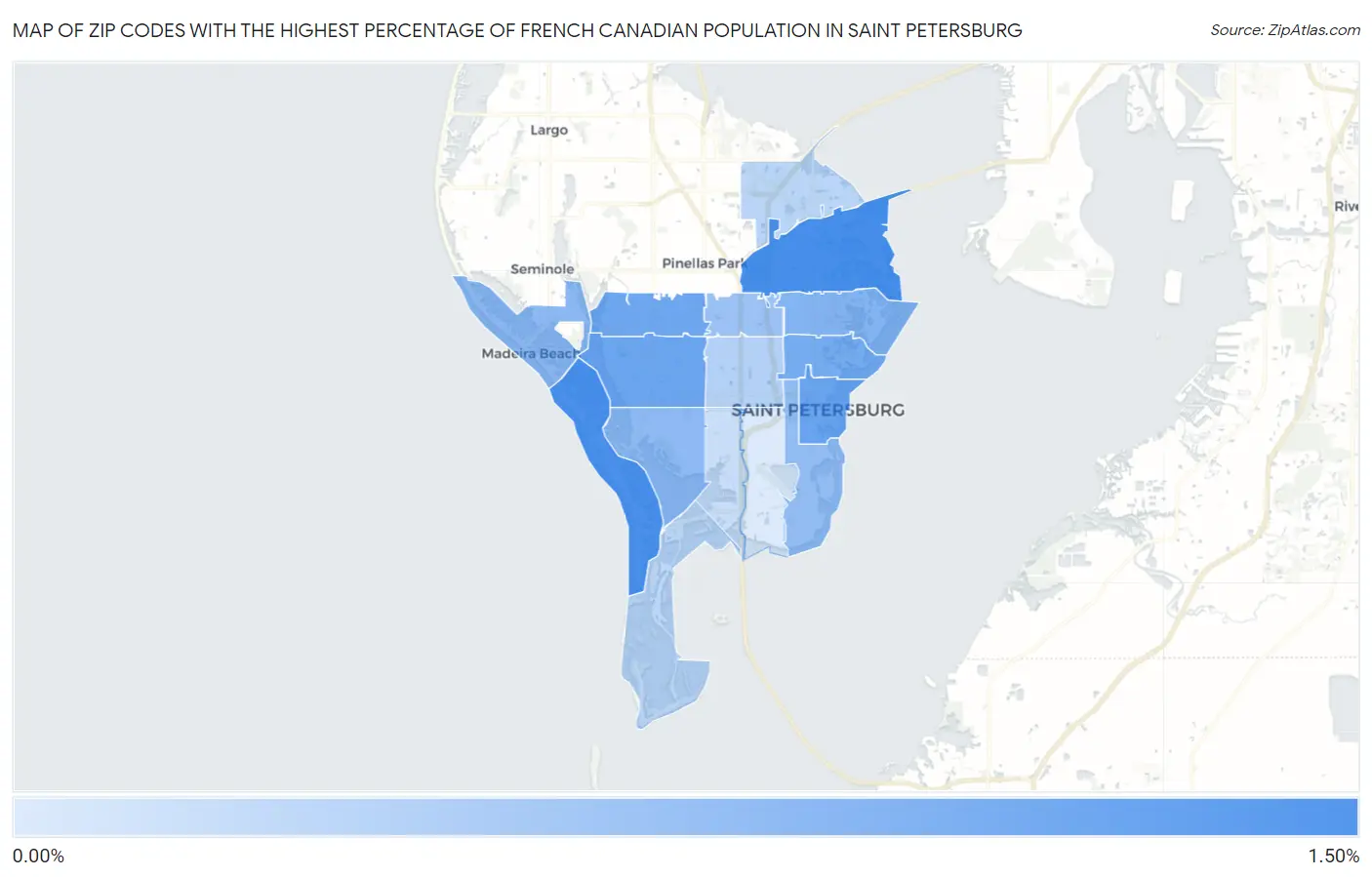 Zip Codes with the Highest Percentage of French Canadian Population in Saint Petersburg Map