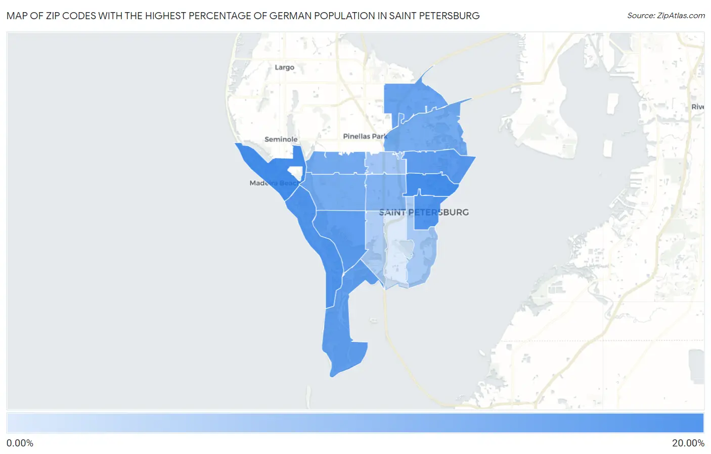 Zip Codes with the Highest Percentage of German Population in Saint Petersburg Map