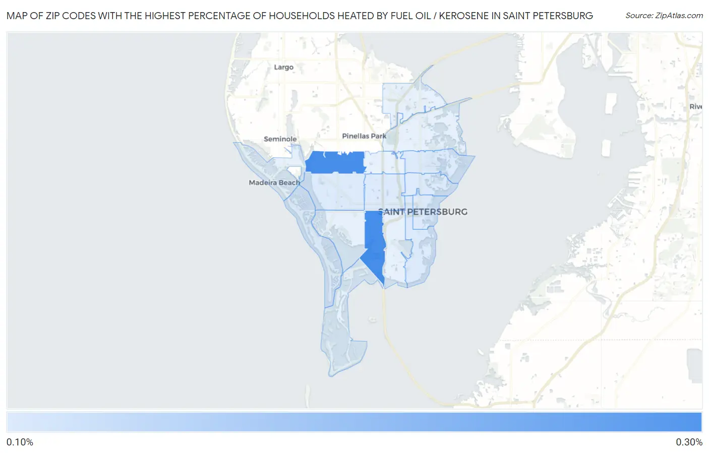 Zip Codes with the Highest Percentage of Households Heated by Fuel Oil / Kerosene in Saint Petersburg Map