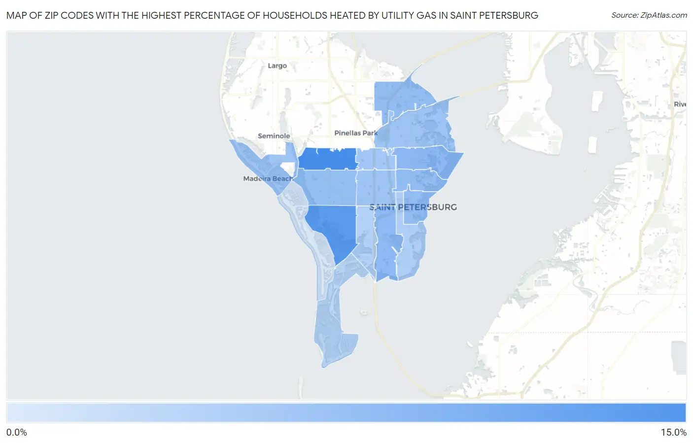 Zip Codes with the Highest Percentage of Households Heated by Utility Gas in Saint Petersburg Map