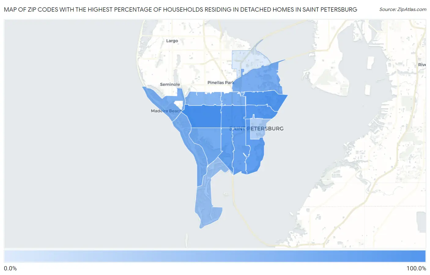Zip Codes with the Highest Percentage of Households Residing in Detached Homes in Saint Petersburg Map