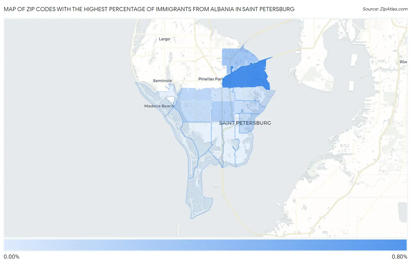 Zip Codes with the Highest Percentage of Immigrants from Albania in Saint Petersburg Map