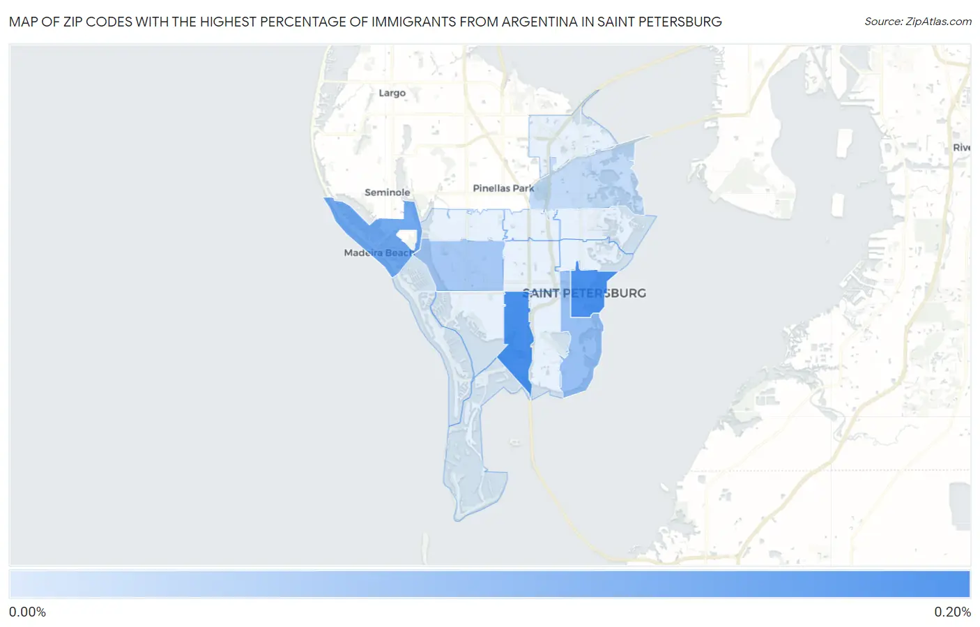 Zip Codes with the Highest Percentage of Immigrants from Argentina in Saint Petersburg Map