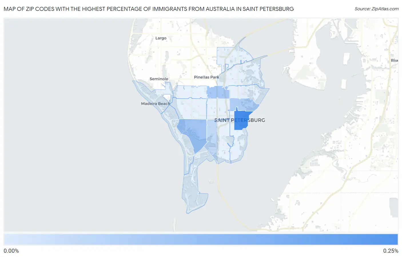 Zip Codes with the Highest Percentage of Immigrants from Australia in Saint Petersburg Map
