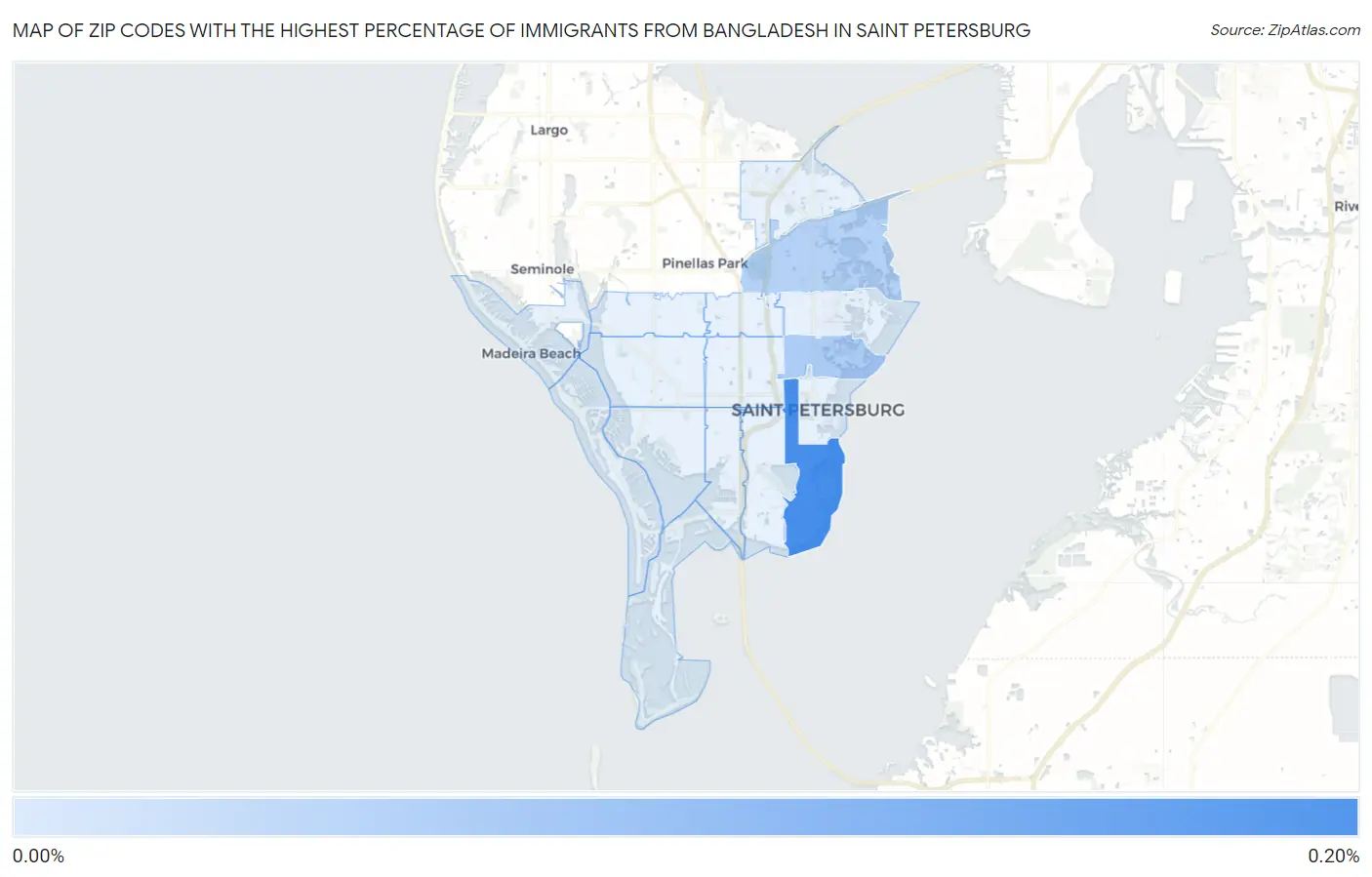 Zip Codes with the Highest Percentage of Immigrants from Bangladesh in Saint Petersburg Map