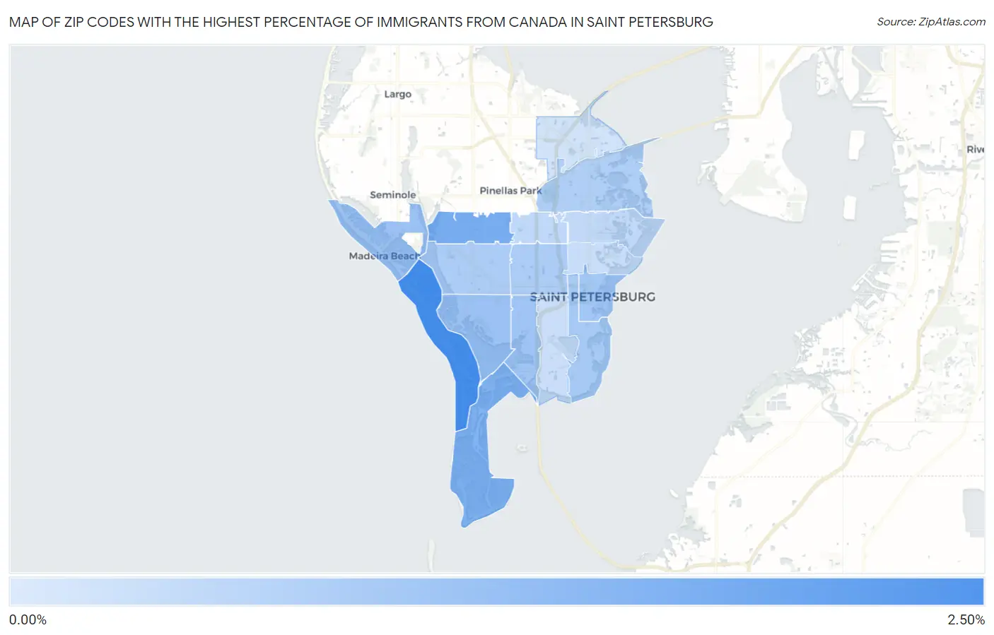 Zip Codes with the Highest Percentage of Immigrants from Canada in Saint Petersburg Map